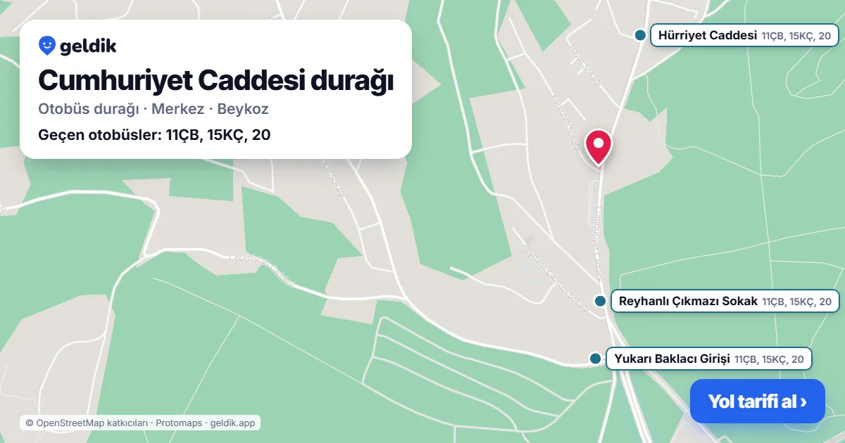 Cumhuriyet Caddesi otobüs durağı haritada: konumu ve yakındaki duraklar