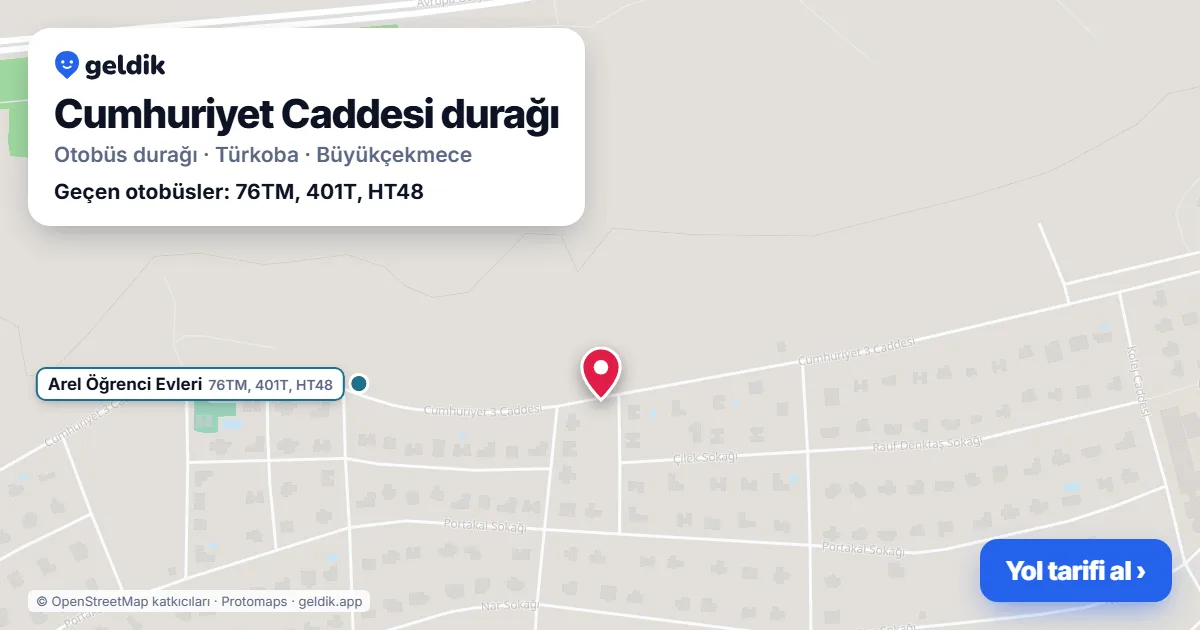 Cumhuriyet Caddesi otobüs durağı haritada: konumu ve yakındaki duraklar