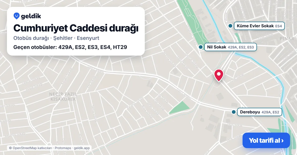 Cumhuriyet Caddesi otobüs durağı haritada: konumu ve yakındaki duraklar