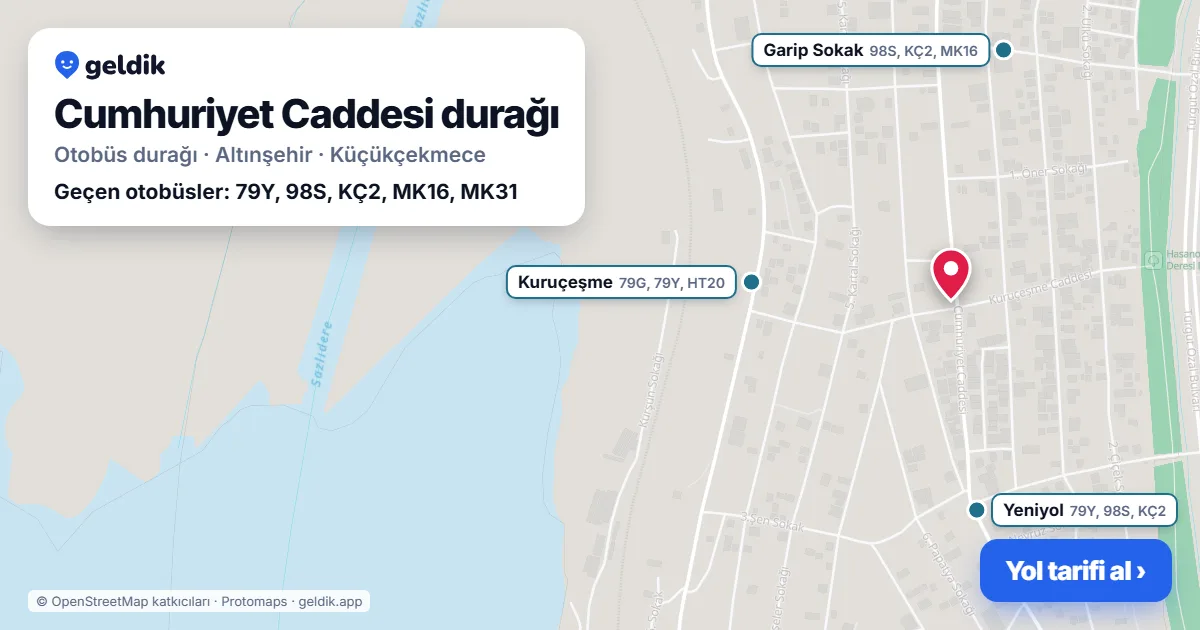 Cumhuriyet Caddesi otobüs durağı haritada: konumu ve yakındaki duraklar