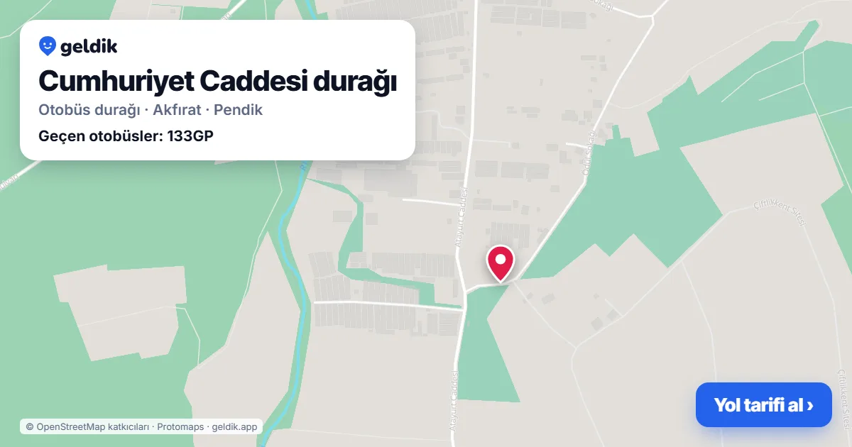 Cumhuriyet Caddesi otobüs durağı haritada: konumu ve yakındaki duraklar