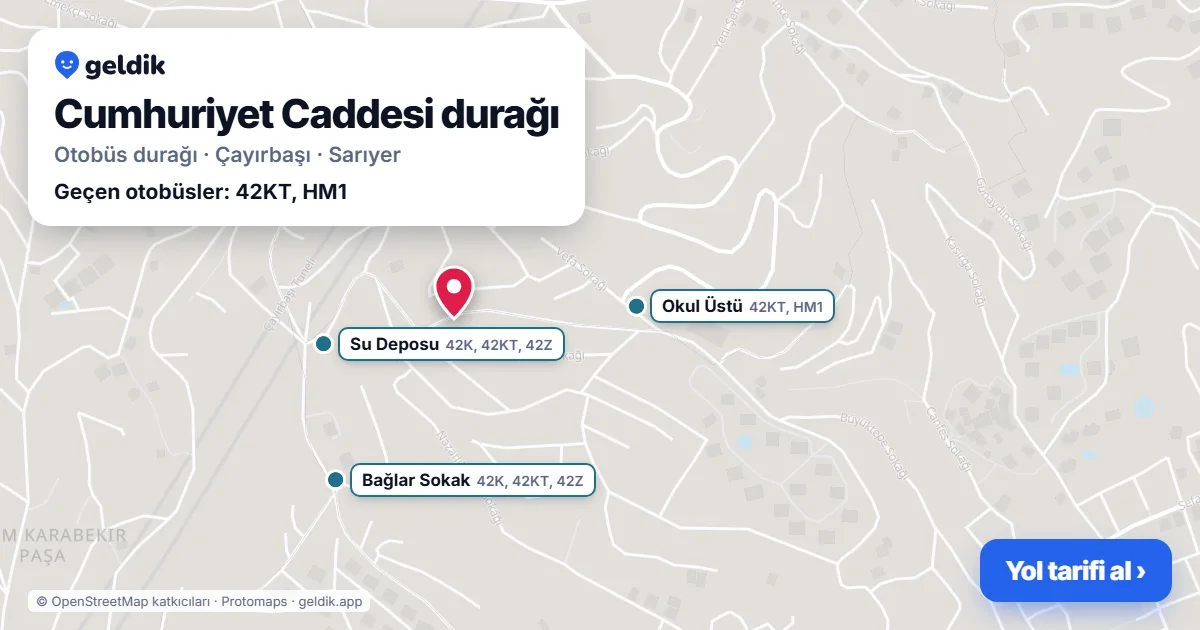 Cumhuriyet Caddesi otobüs durağı haritada: konumu ve yakındaki duraklar