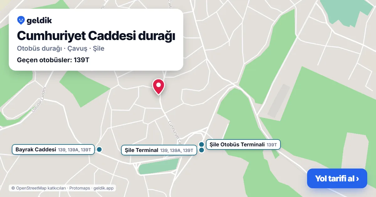 Cumhuriyet Caddesi otobüs durağı haritada: konumu ve yakındaki duraklar