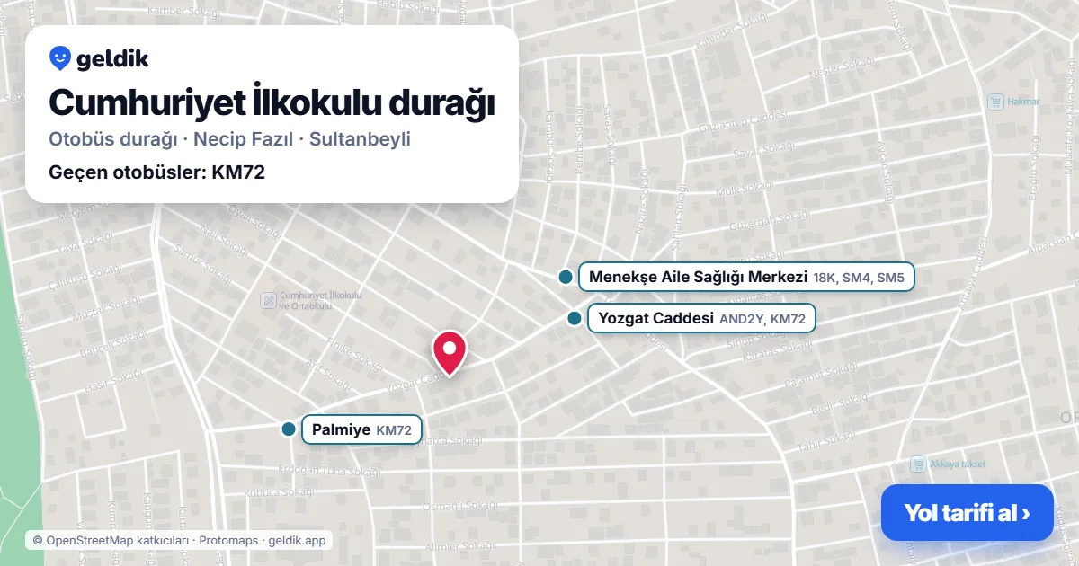 Cumhuriyet İlkokulu otobüs durağı haritada: konumu ve yakındaki duraklar