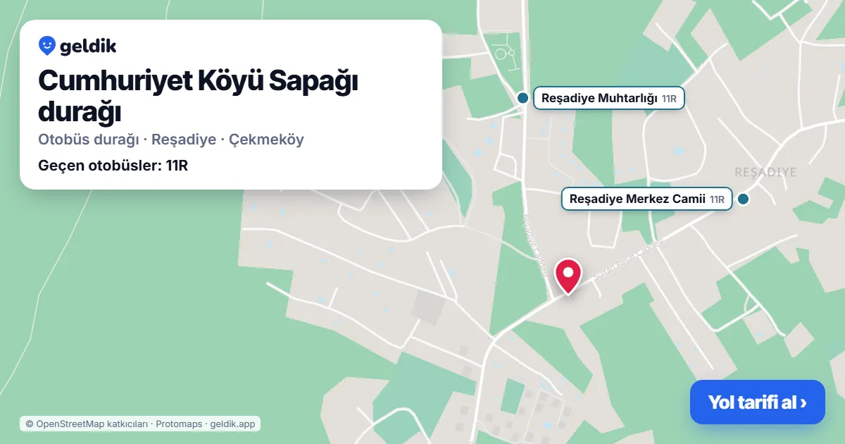 Cumhuriyet Köyü Sapağı otobüs durağı haritada: konumu ve yakındaki duraklar