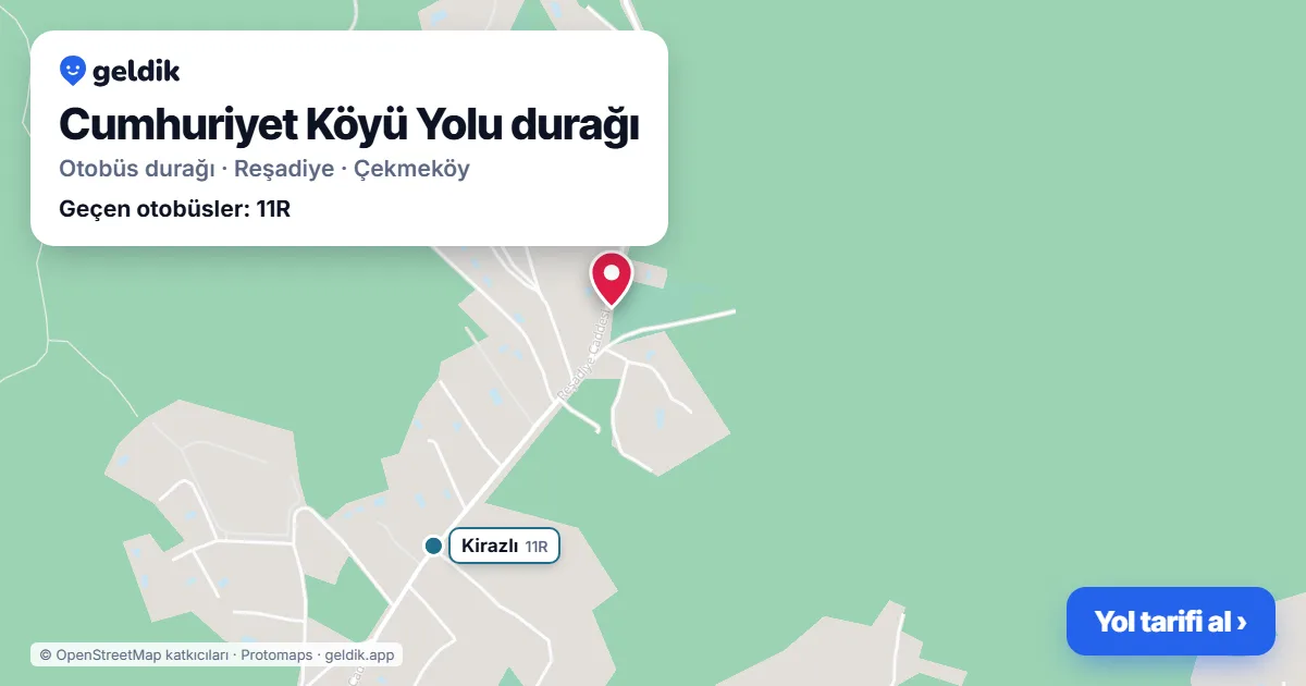 Cumhuriyet Köyü Yolu otobüs durağı haritada: konumu ve yakındaki duraklar