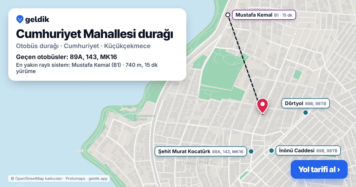 Cumhuriyet Mahallesi otobüs durağı haritada: konumu ve yakındaki duraklar