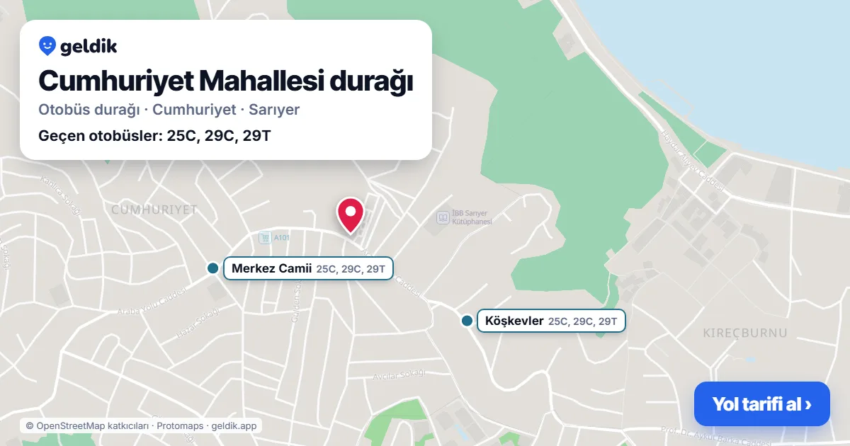 Cumhuriyet Mahallesi otobüs durağı haritada: konumu ve yakındaki duraklar