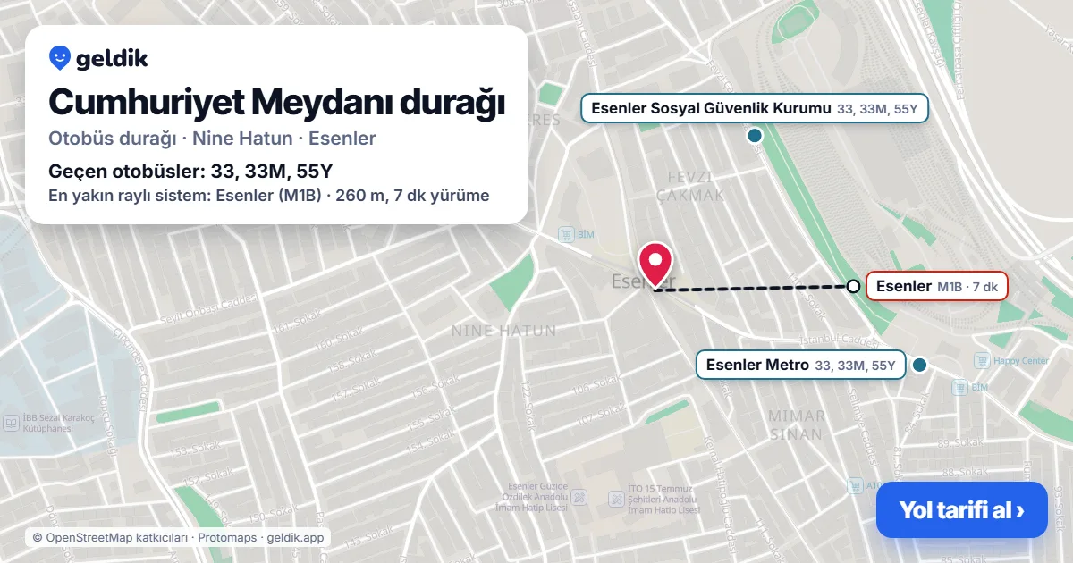 Cumhuriyet Meydanı otobüs durağı haritada: konumu ve yakındaki duraklar