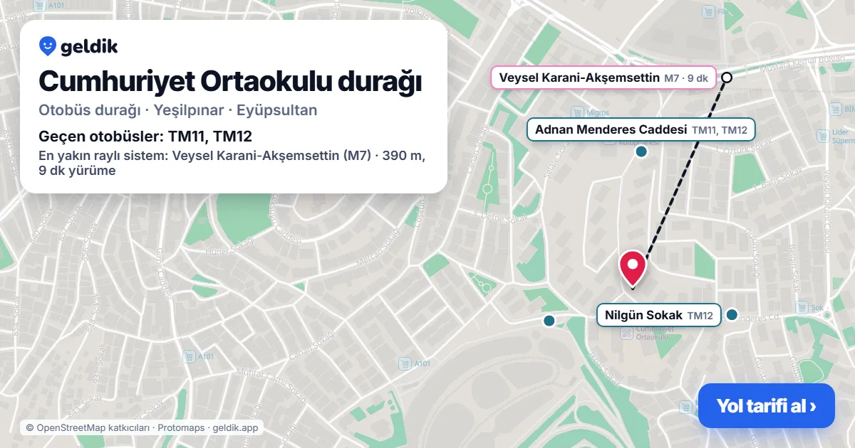 Cumhuriyet Ortaokulu otobüs durağı haritada: konumu ve yakındaki duraklar
