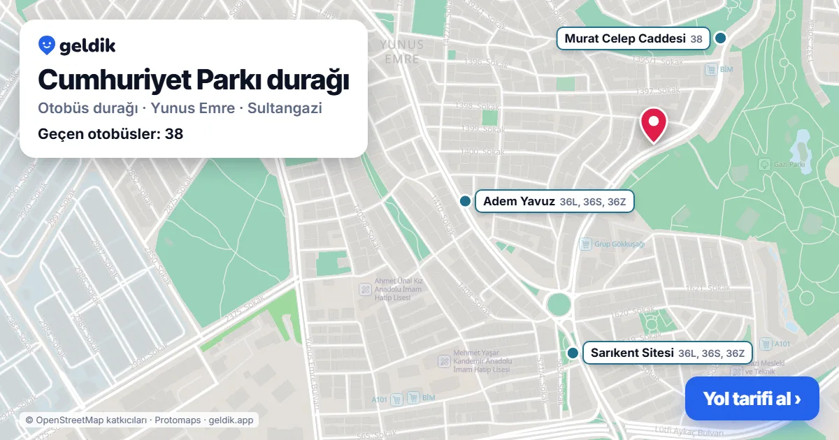 Cumhuriyet Parkı otobüs durağı haritada: konumu ve yakındaki duraklar