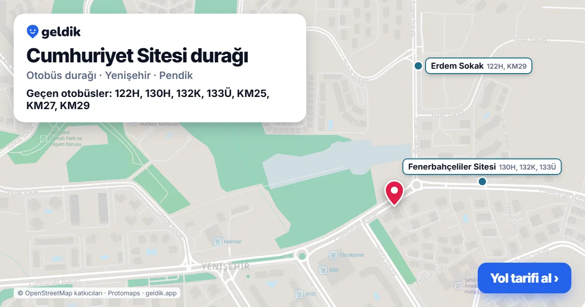 Cumhuriyet Sitesi otobüs durağı haritada: konumu ve yakındaki duraklar