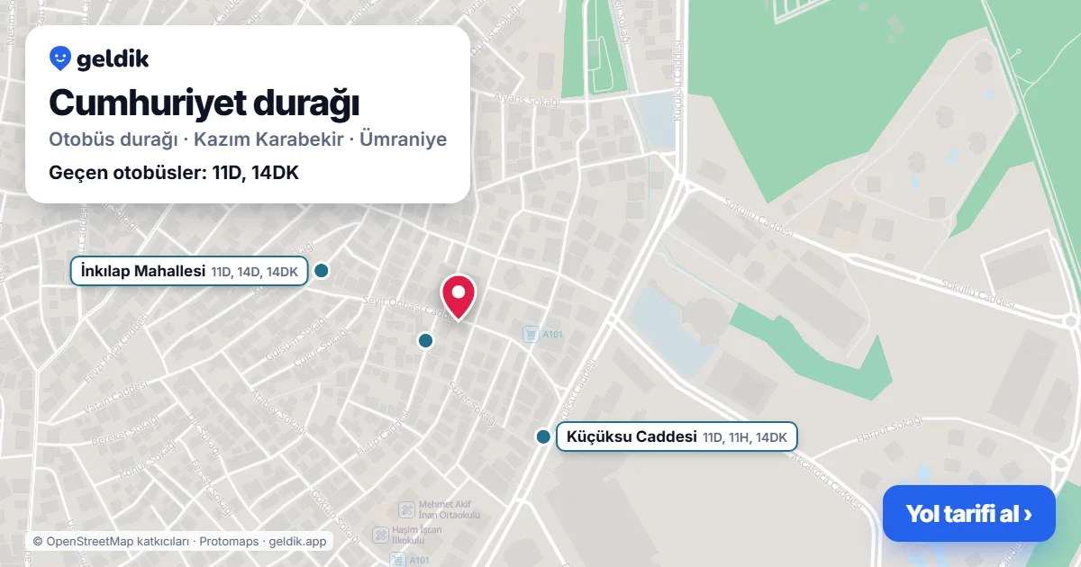Cumhuriyet otobüs durağı haritada: konumu ve yakındaki duraklar