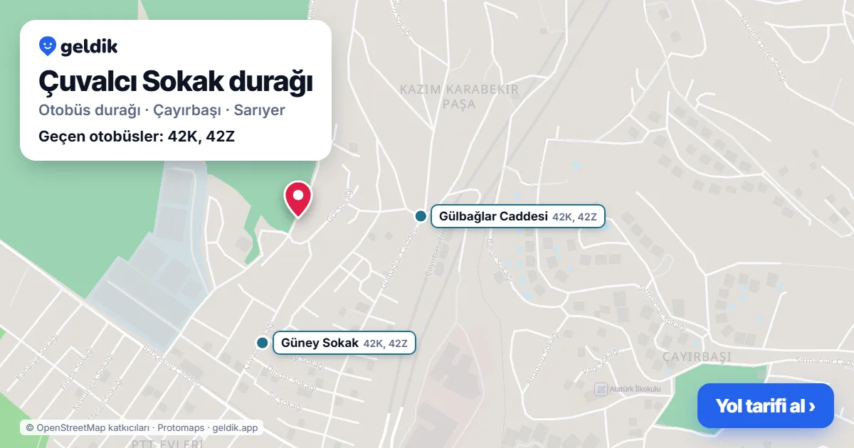 Çuvalcı Sokak otobüs durağı haritada: konumu ve yakındaki duraklar