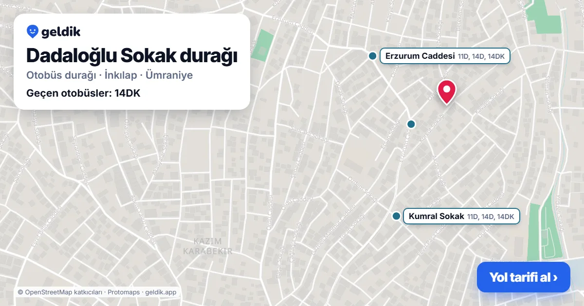 Dadaloğlu Sokak otobüs durağı haritada: konumu ve yakındaki duraklar
