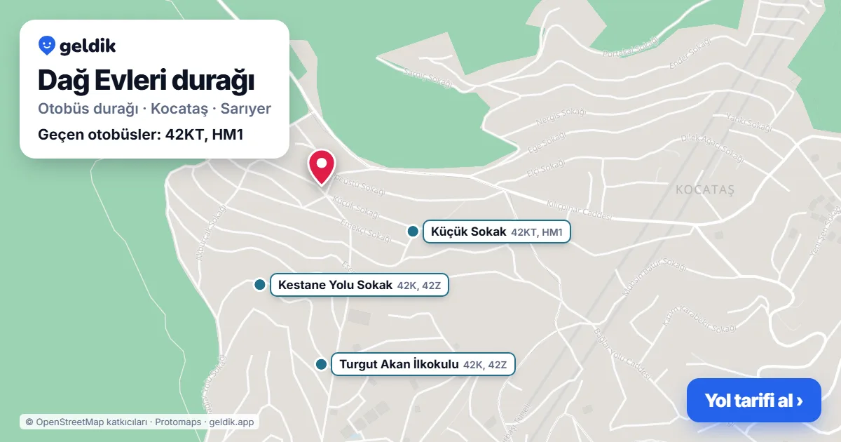 Dağ Evleri otobüs durağı haritada: konumu ve yakındaki duraklar