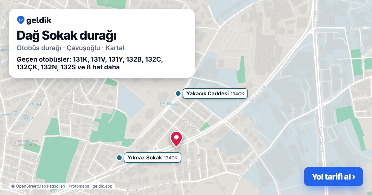 Dağ Sokak otobüs durağı haritada: konumu ve yakındaki duraklar