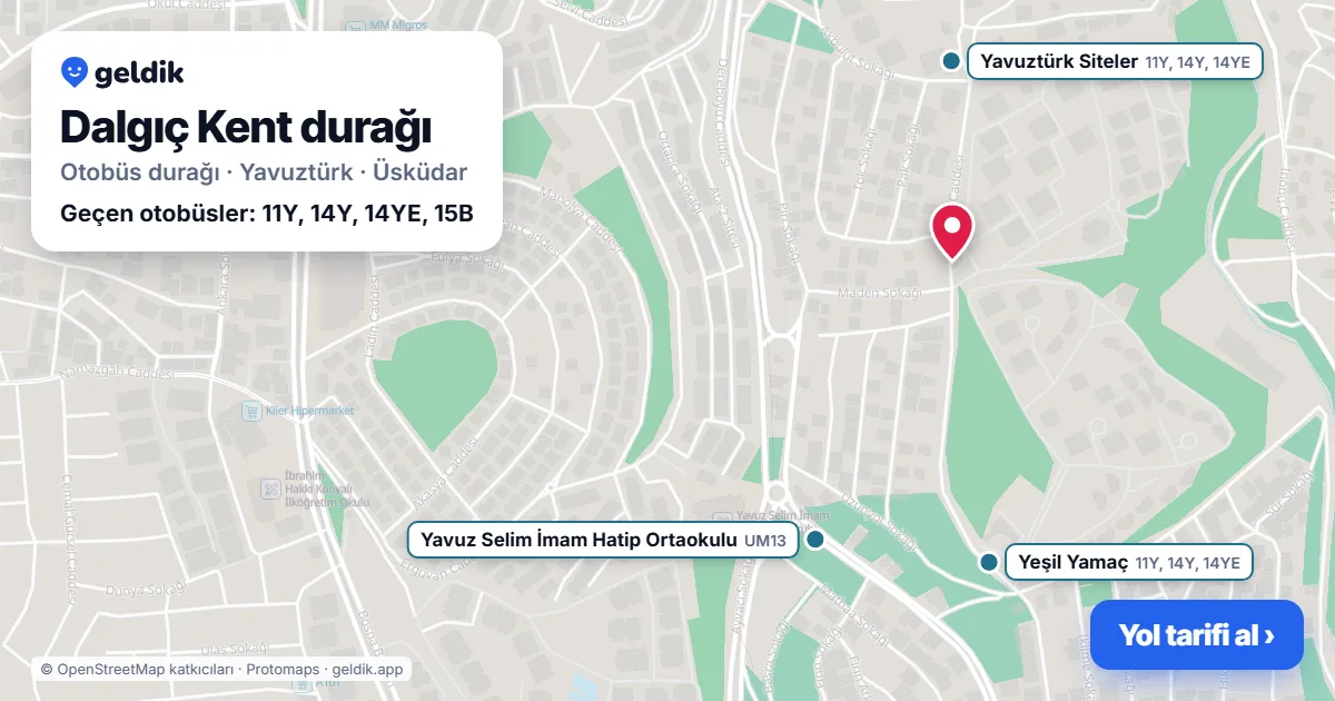 Dalgıç Kent otobüs durağı haritada: konumu ve yakındaki duraklar