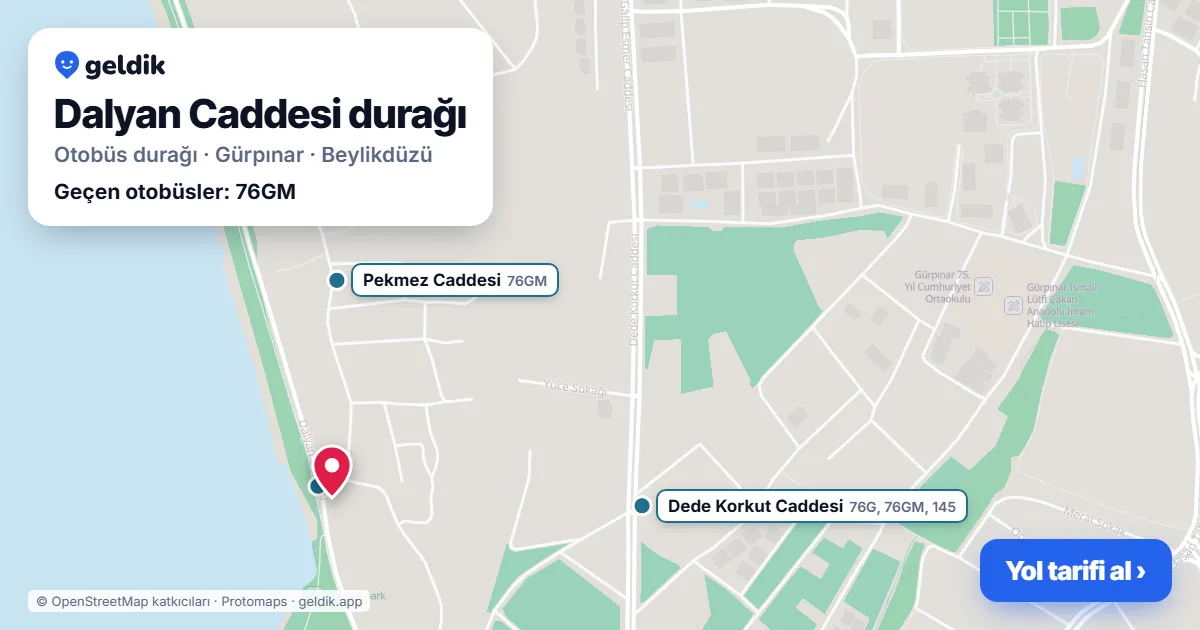 Dalyan Caddesi otobüs durağı haritada: konumu ve yakındaki duraklar