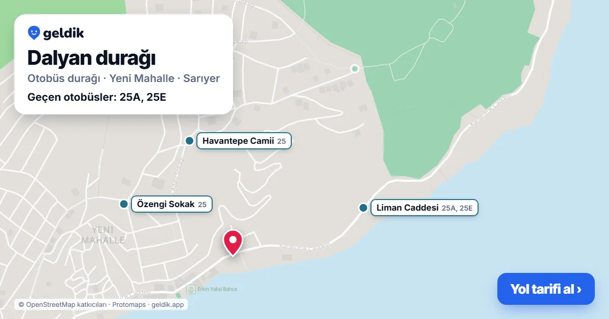 Dalyan otobüs durağı haritada: konumu ve yakındaki duraklar