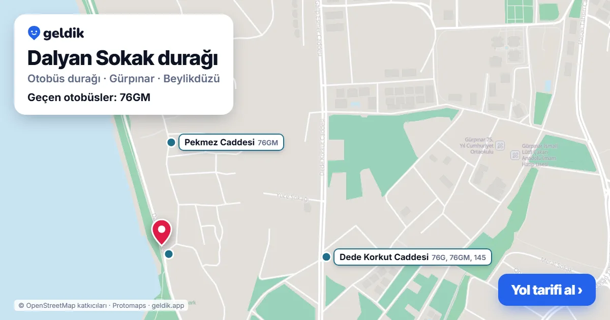 Dalyan Sokak otobüs durağı haritada: konumu ve yakındaki duraklar