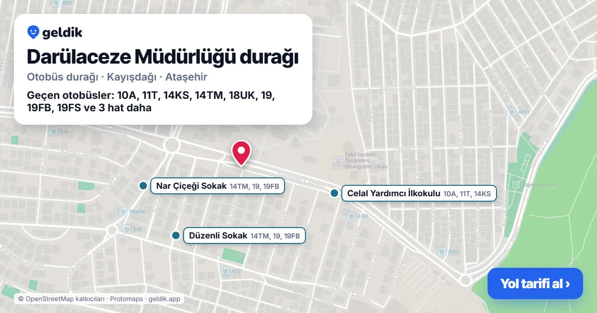 Darülaceze Müdürlüğü otobüs durağı haritada: konumu ve yakındaki duraklar
