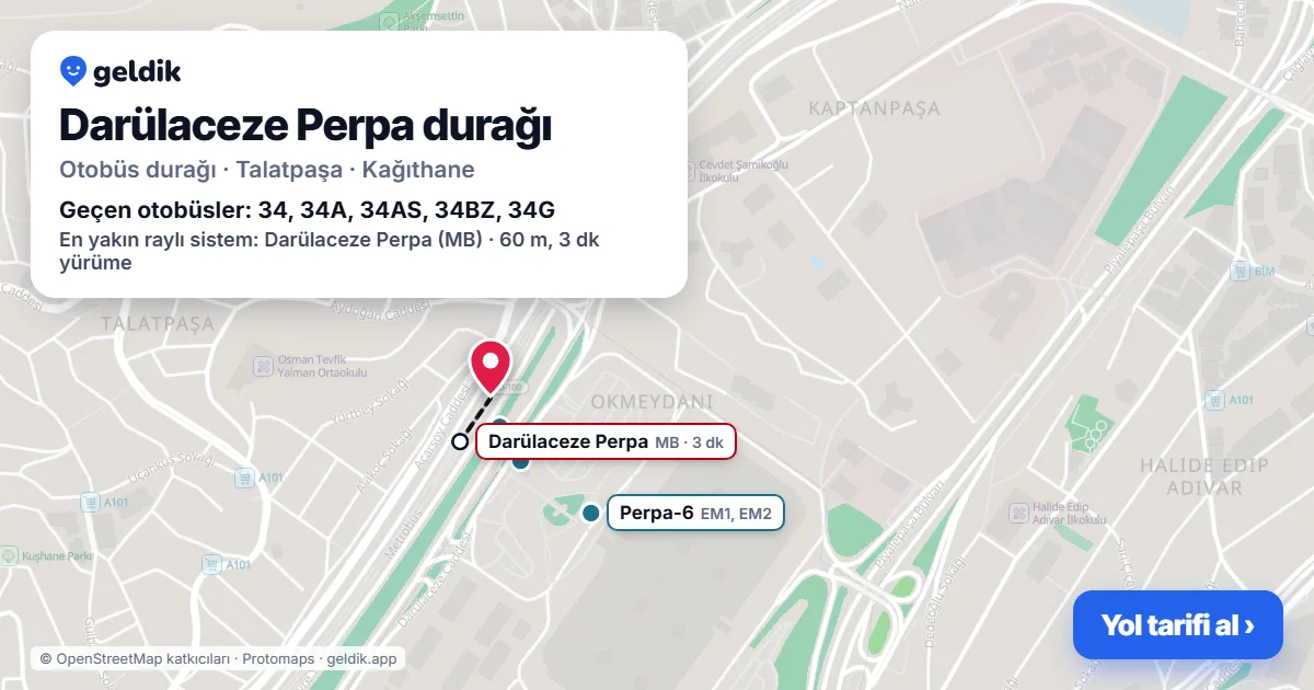 Darülaceze Perpa otobüs durağı haritada: konumu ve yakındaki duraklar