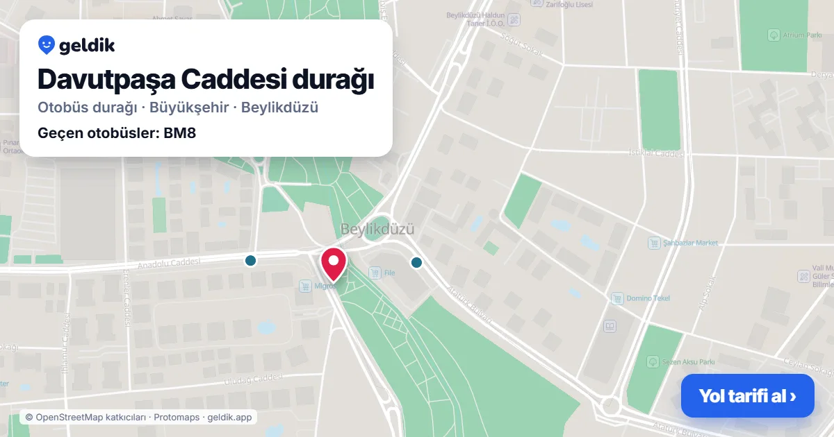 Davutpaşa Caddesi otobüs durağı haritada: konumu ve yakındaki duraklar