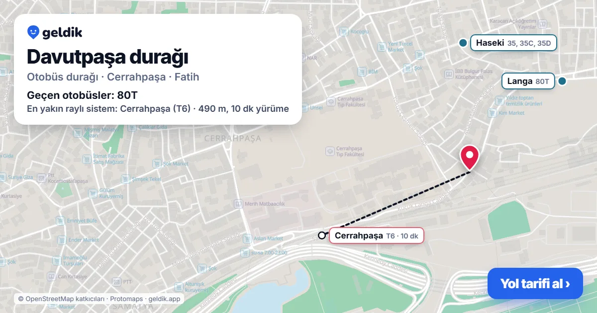 Davutpaşa otobüs durağı haritada: konumu ve yakındaki duraklar