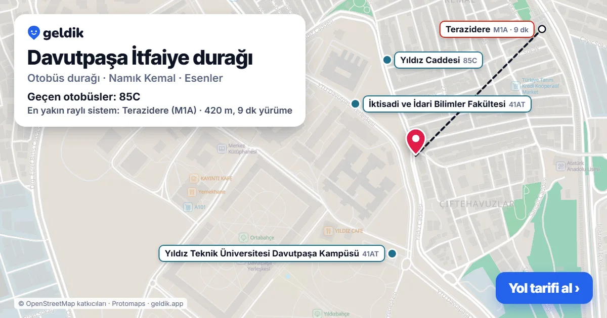 Davutpaşa İtfaiye otobüs durağı haritada: konumu ve yakındaki duraklar