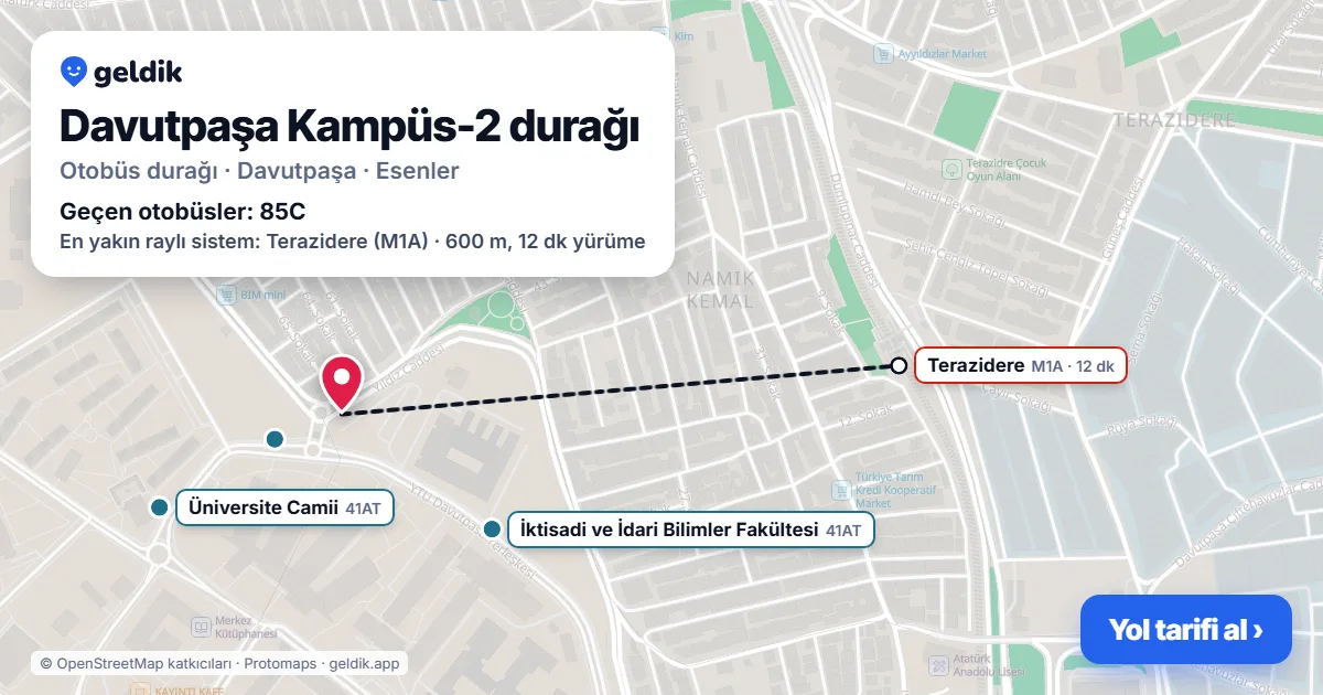 Davutpaşa Kampüs-2 otobüs durağı haritada: konumu ve yakındaki duraklar