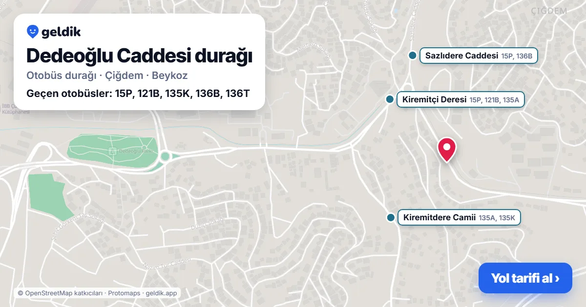 Dedeoğlu Caddesi otobüs durağı haritada: konumu ve yakındaki duraklar