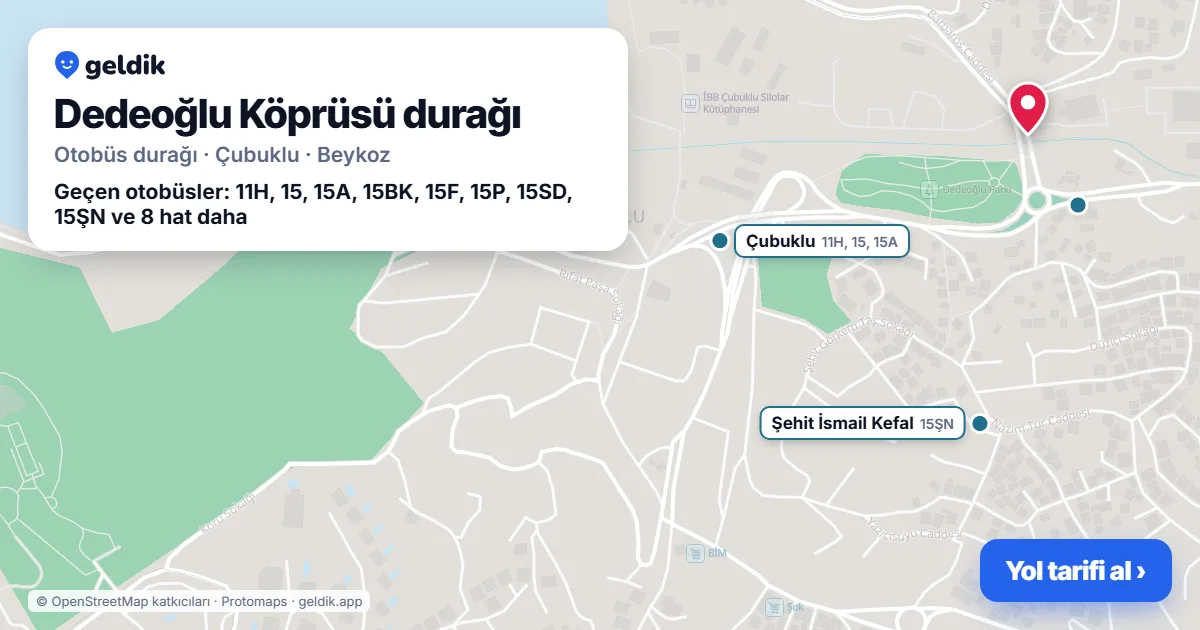 Dedeoğlu Köprüsü otobüs durağı haritada: konumu ve yakındaki duraklar