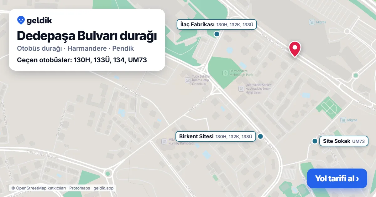 Dedepaşa Bulvarı otobüs durağı haritada: konumu ve yakındaki duraklar