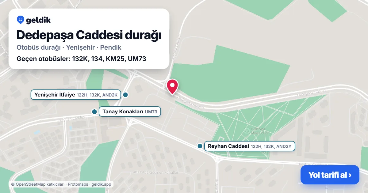 Dedepaşa Caddesi otobüs durağı haritada: konumu ve yakındaki duraklar