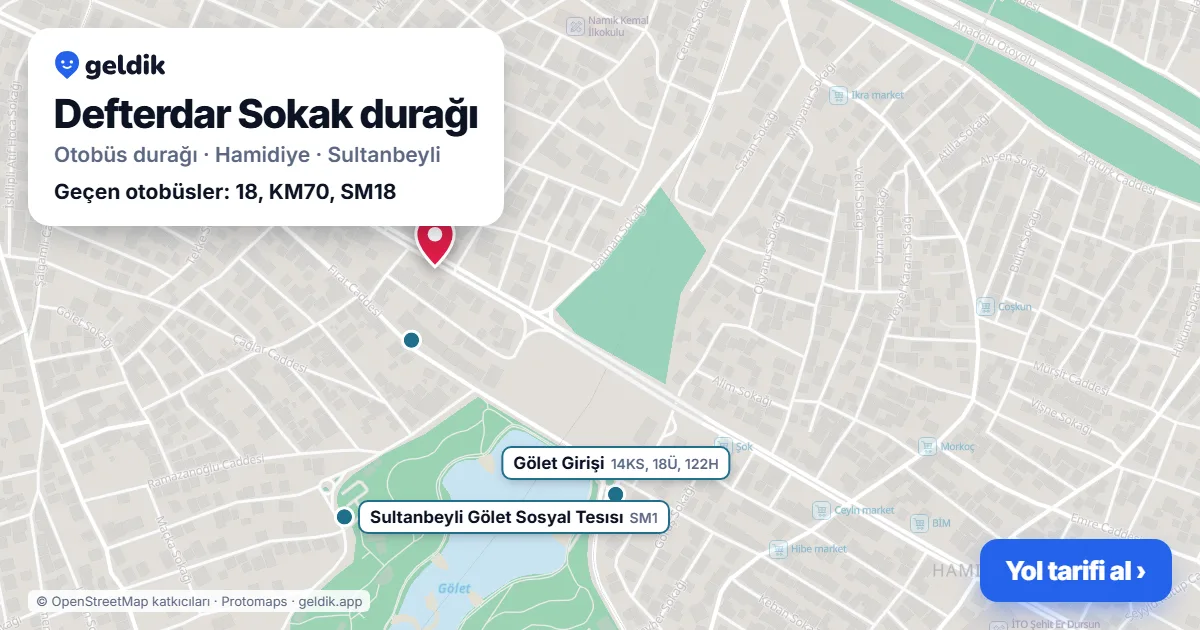 Defterdar Sokak otobüs durağı haritada: konumu ve yakındaki duraklar