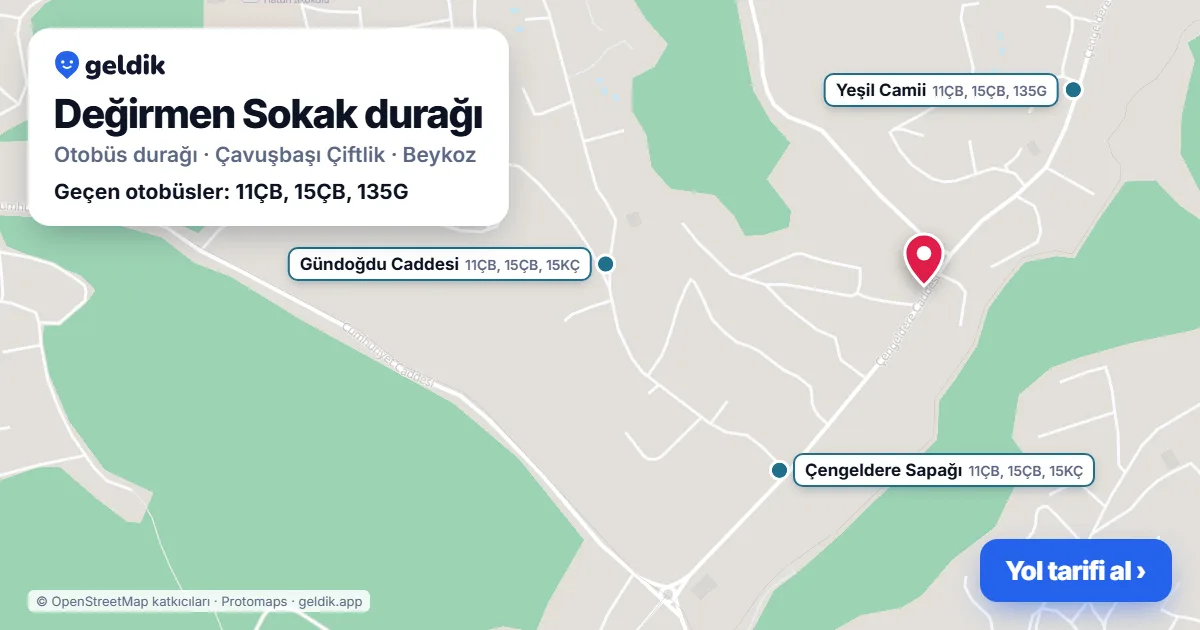 Değirmen Sokak otobüs durağı haritada: konumu ve yakındaki duraklar