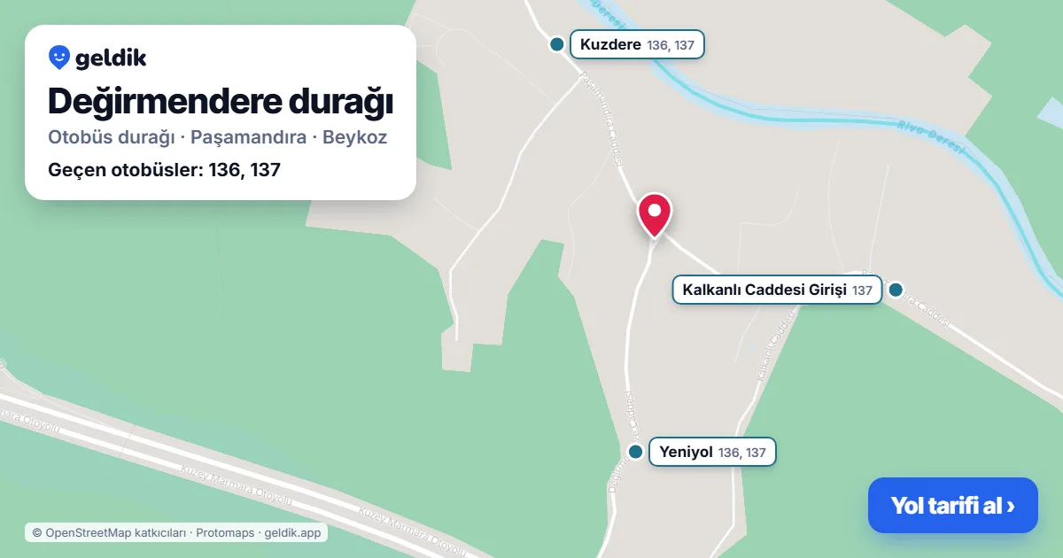 Değirmendere otobüs durağı haritada: konumu ve yakındaki duraklar