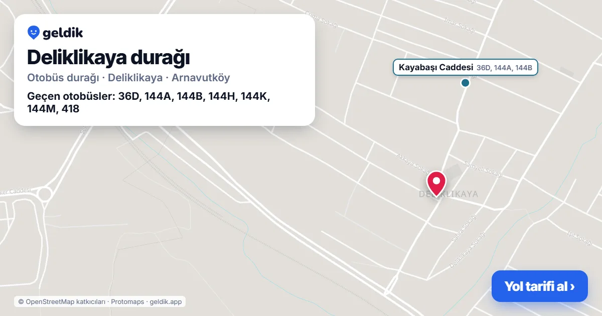 Deliklikaya otobüs durağı haritada: konumu ve yakındaki duraklar