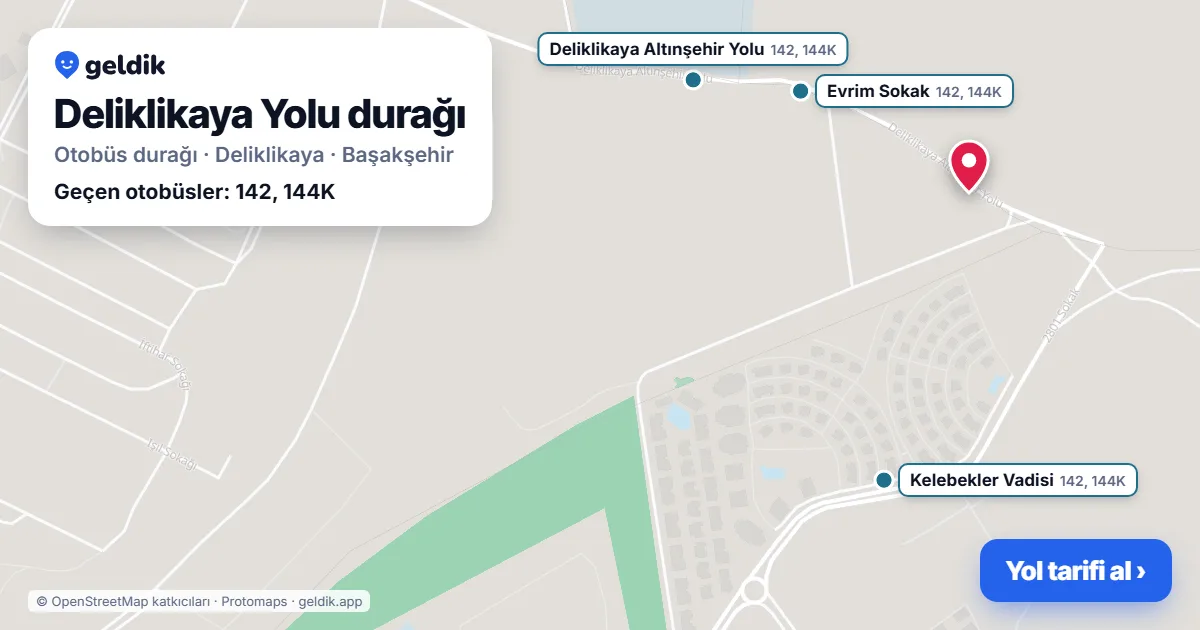 Deliklikaya Yolu otobüs durağı haritada: konumu ve yakındaki duraklar