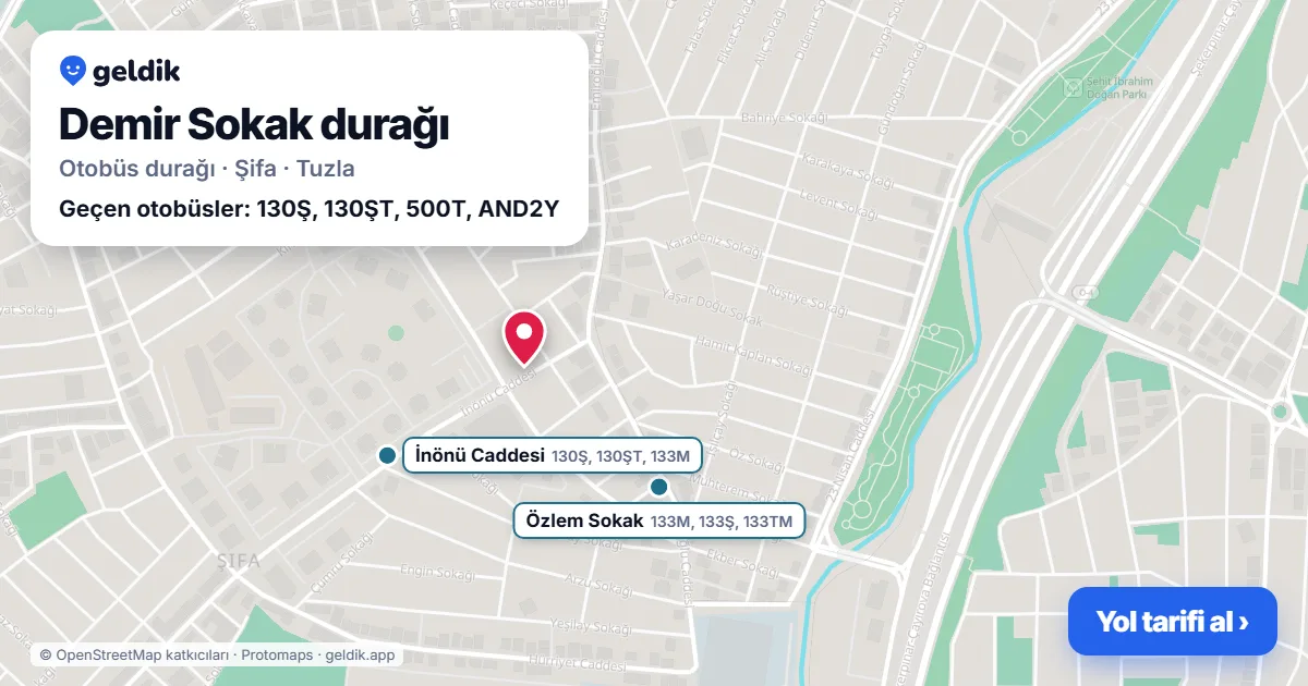Demir Sokak otobüs durağı haritada: konumu ve yakındaki duraklar