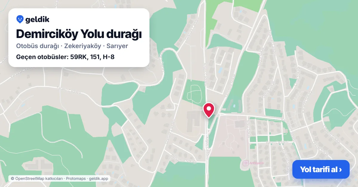 Demirciköy Yolu otobüs durağı haritada: konumu ve yakındaki duraklar