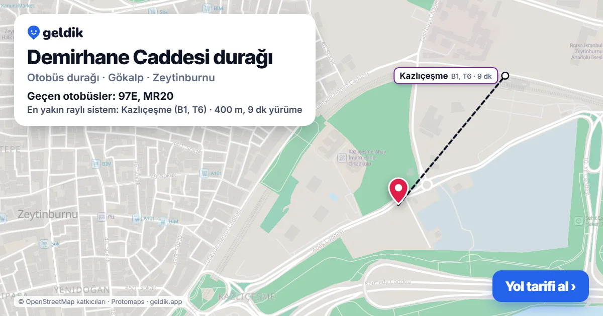 Demirhane Caddesi otobüs durağı haritada: konumu ve yakındaki duraklar