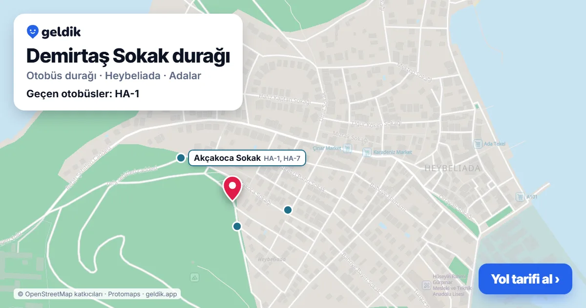 Demirtaş Sokak otobüs durağı haritada: konumu ve yakındaki duraklar