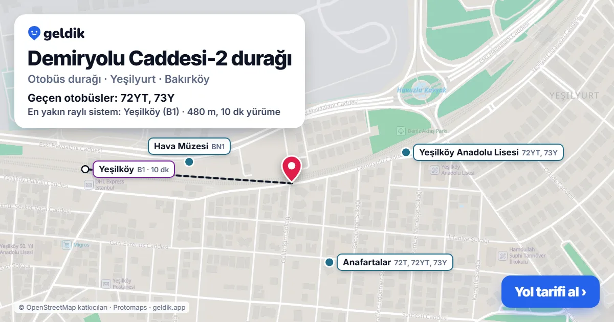 Demiryolu Caddesi-2 otobüs durağı haritada: konumu ve yakındaki duraklar
