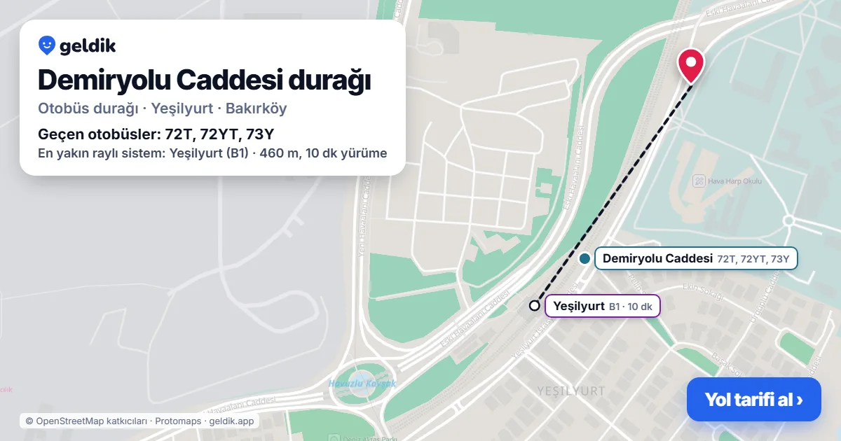 Demiryolu Caddesi otobüs durağı haritada: konumu ve yakındaki duraklar