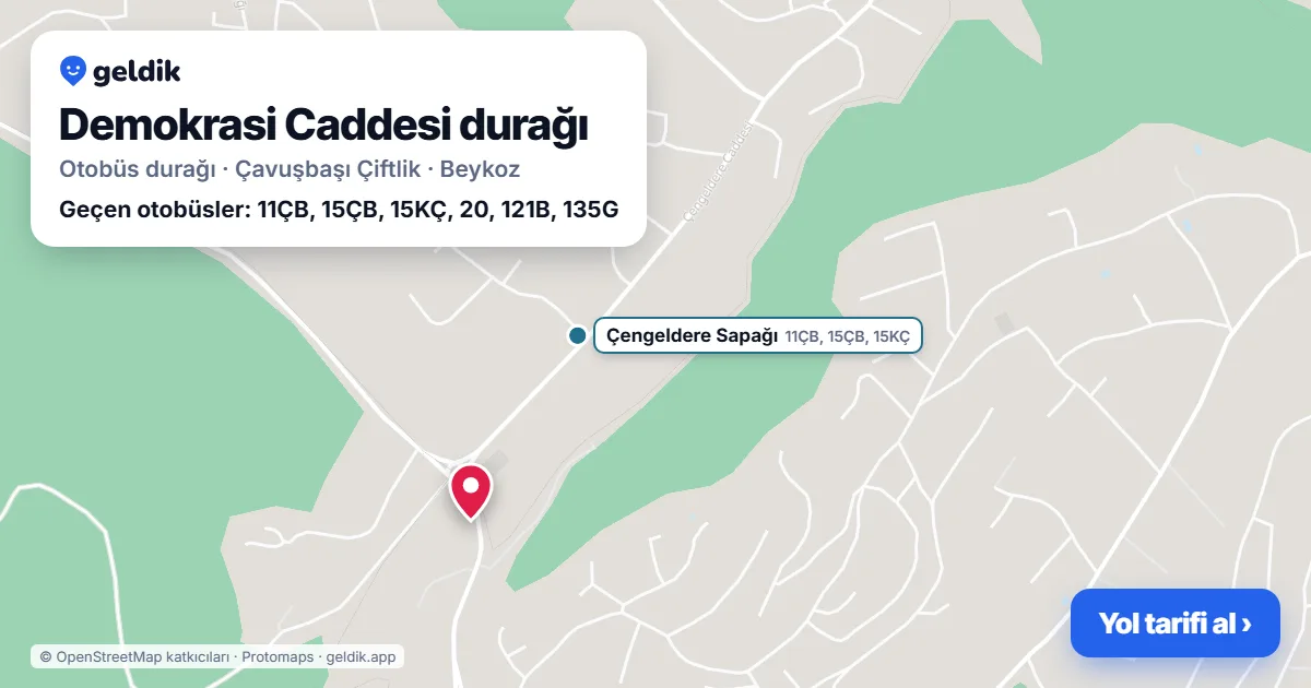 Demokrasi Caddesi otobüs durağı haritada: konumu ve yakındaki duraklar