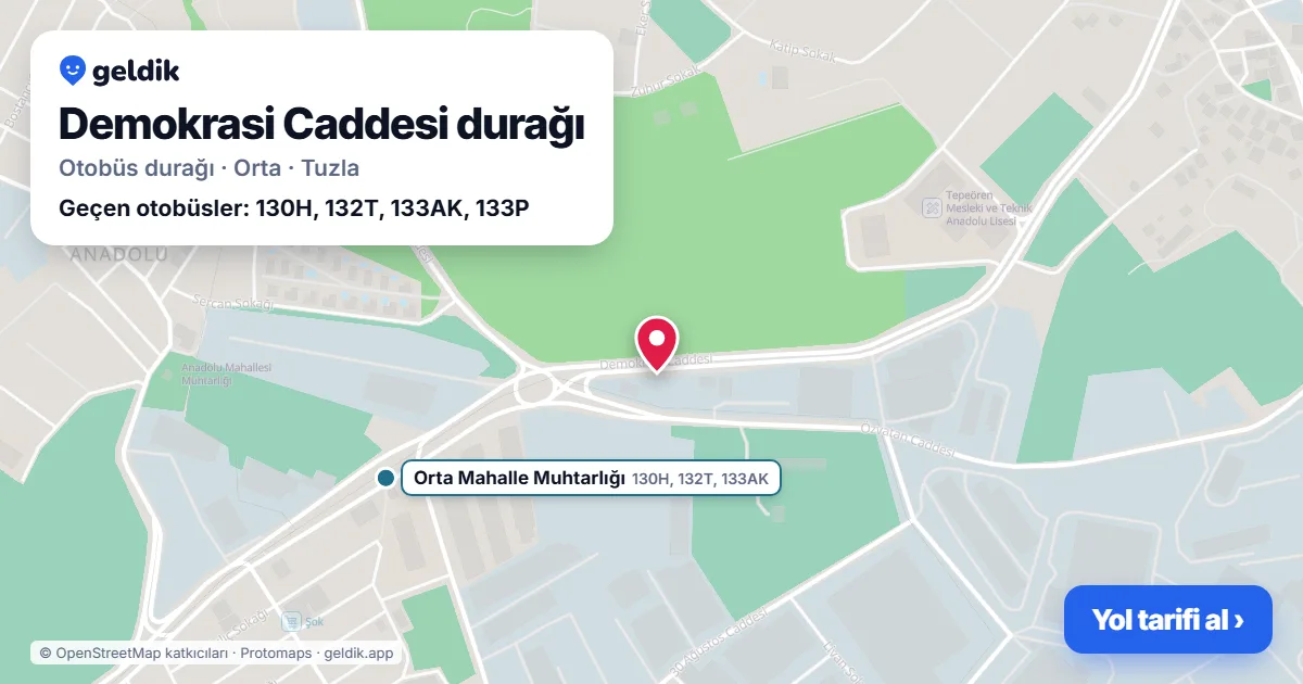 Demokrasi Caddesi otobüs durağı haritada: konumu ve yakındaki duraklar