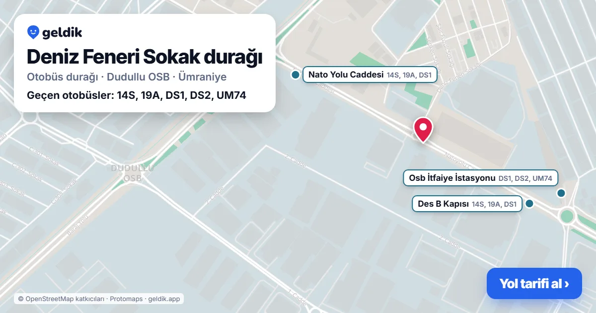 Deniz Feneri Sokak otobüs durağı haritada: konumu ve yakındaki duraklar