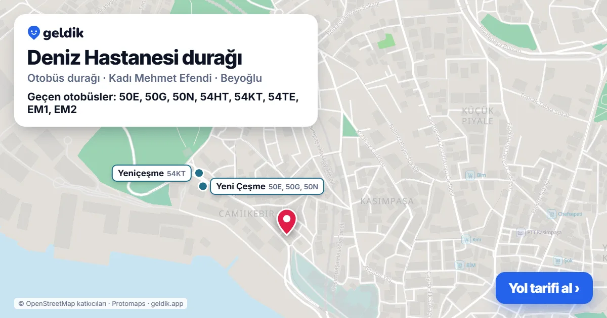 Deniz Hastanesi otobüs durağı haritada: konumu ve yakındaki duraklar